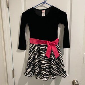 Long Sleeve Girls Zebra Print Dress